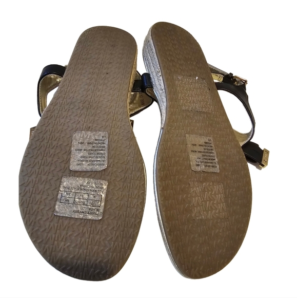 ♥︎ Michael KORS ♥︎ Perry Crysty ▪︎ Gold & Black Leather Bow Adjustable Sandals - Picture 3 of 9